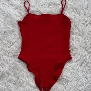 Old Navy Vibrant Red Ribbed Adjustable Spaghetti Strap Bodysuit